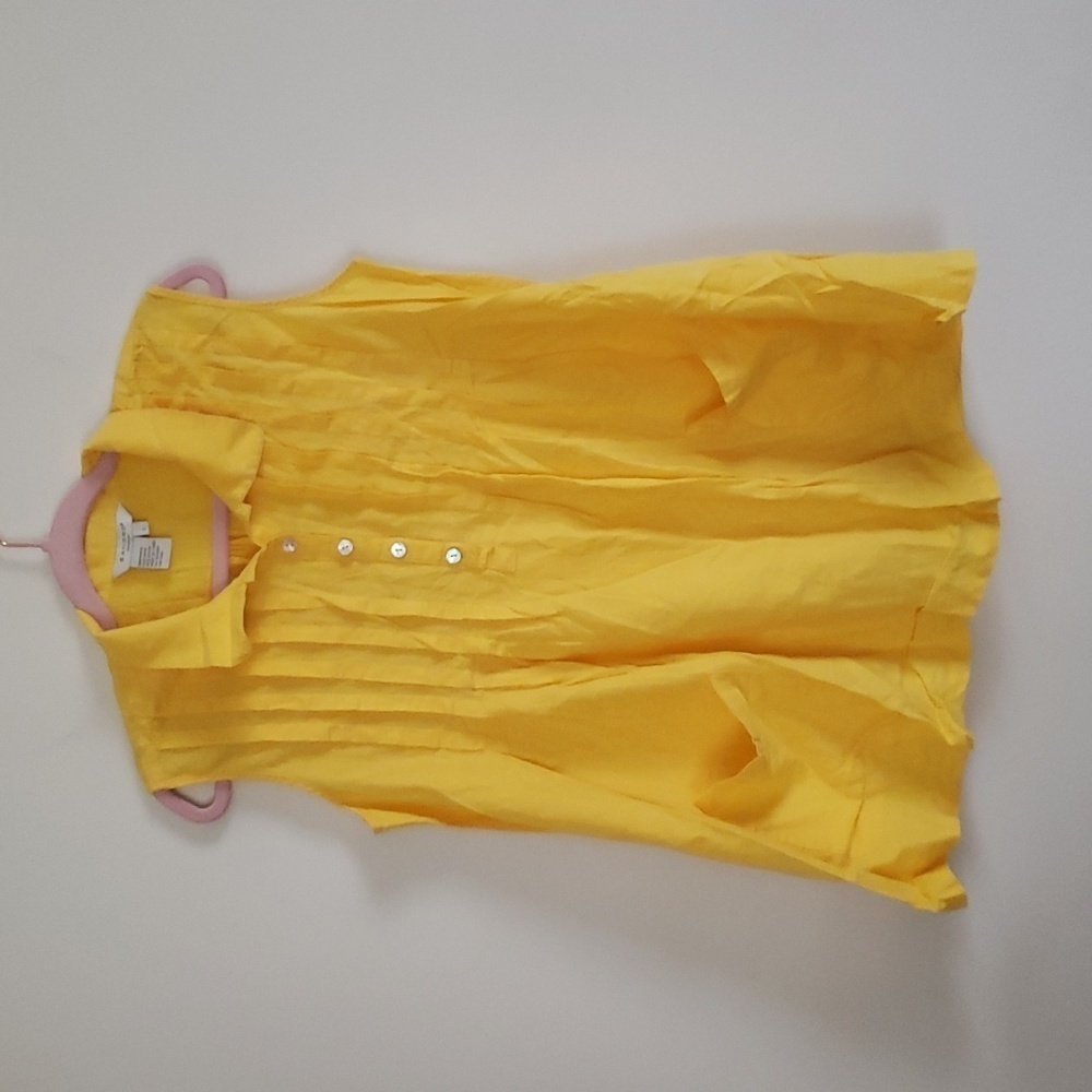 Sandro yellow linen rayon summer collared tank button front airy blouse women L